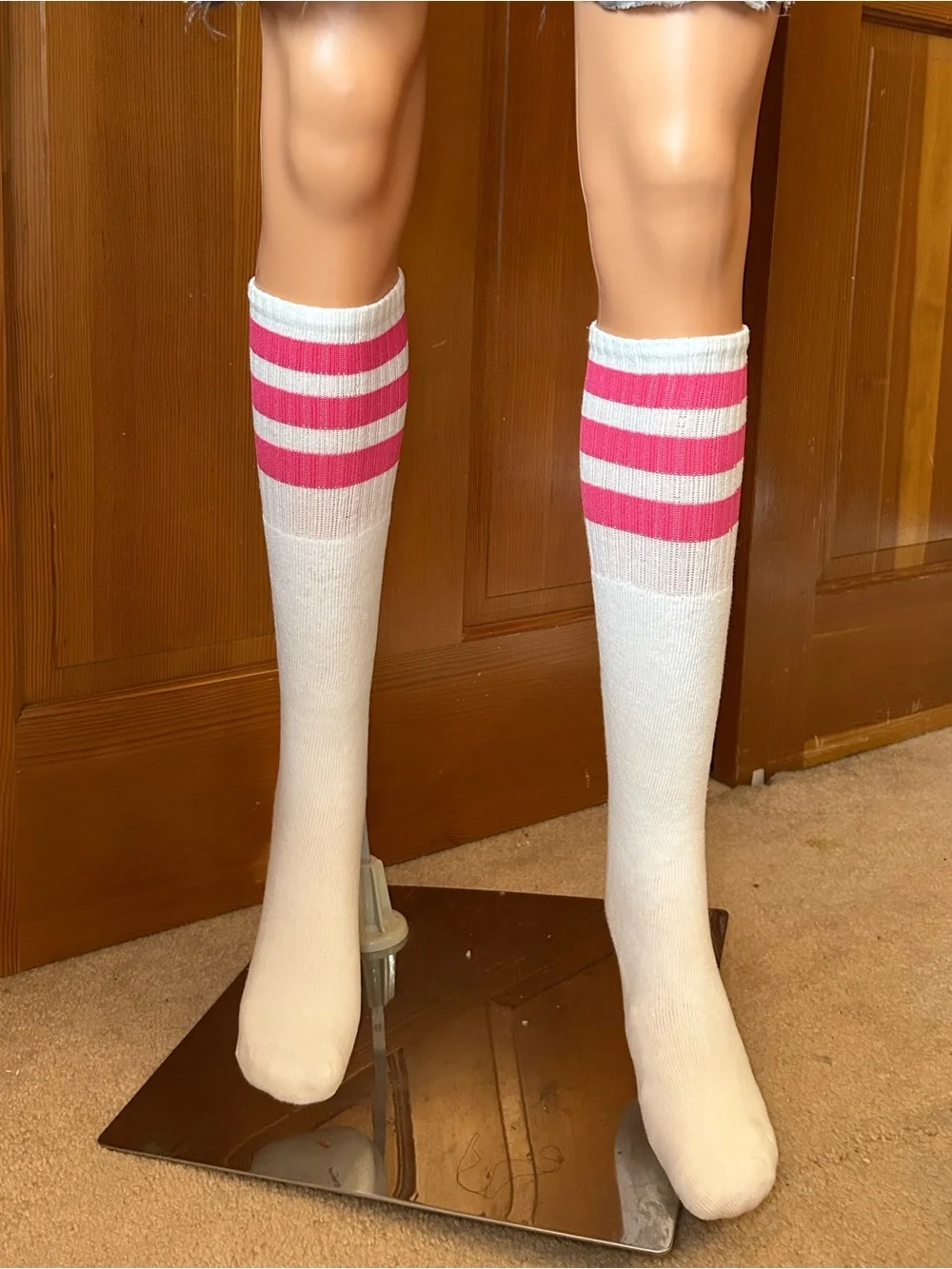 NWT, White Knee-High Socks with Stripes - Athletic Tube Socks